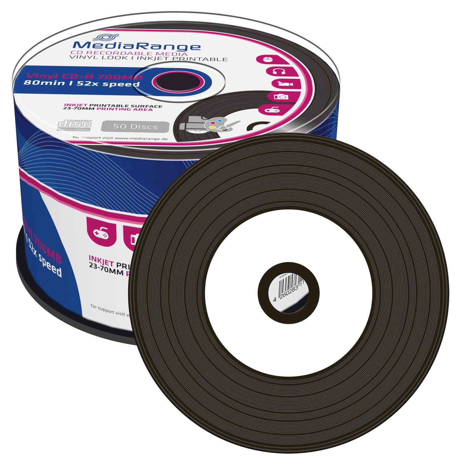 mediarange-vinyl-cd-r-700mb-80-min-52x-inkjet-bedruckbar-50er-pack image 2
