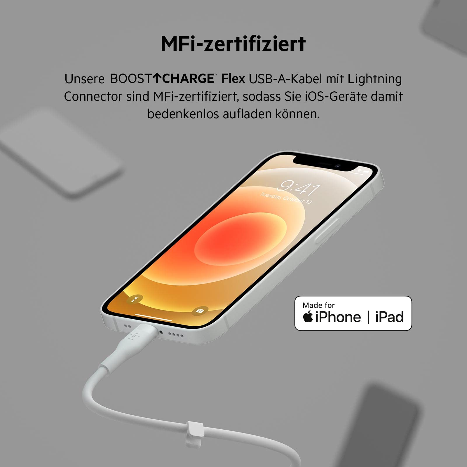 belkin-boostcharge-flex-silikon-usb-a-lightning-kabel-3m-wei image 2