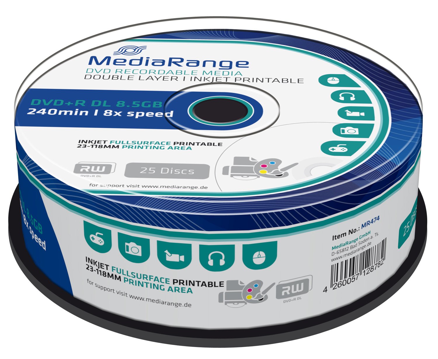mediarange-dvd-r-dl-8-5gb-240min-25er-pack-8x-inkjet-bedruckbar image 1