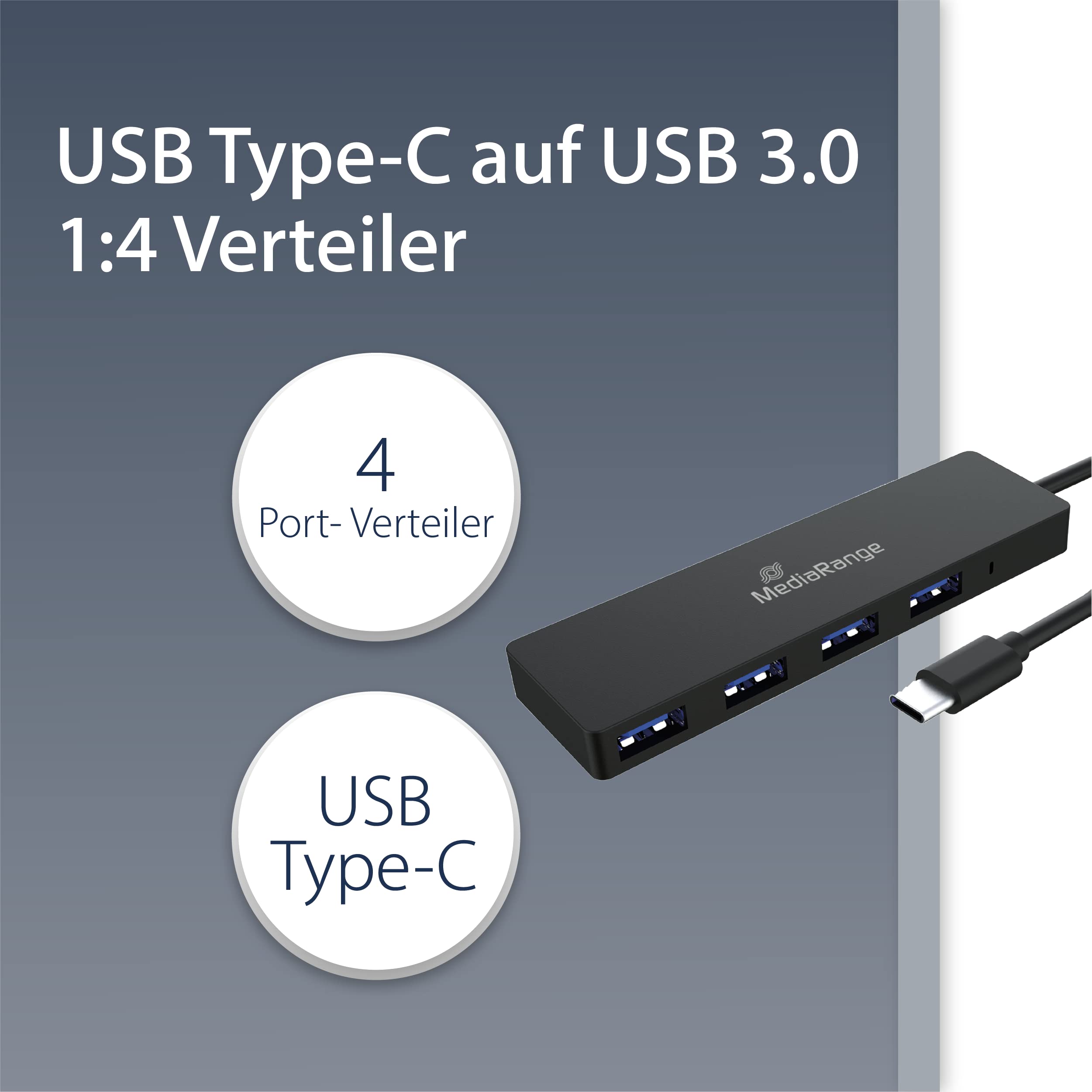 mediarange-usb-c-hub-4-ports-usb-3-0-schwarz image 2