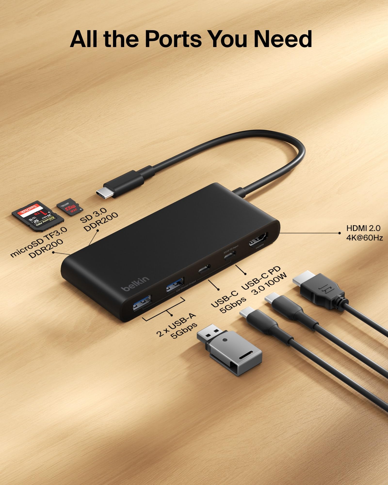 belkin-7-port-usb-c-hub-mit-4k-hdmi-60hz-100w-pd-und-sd-microsd image 3