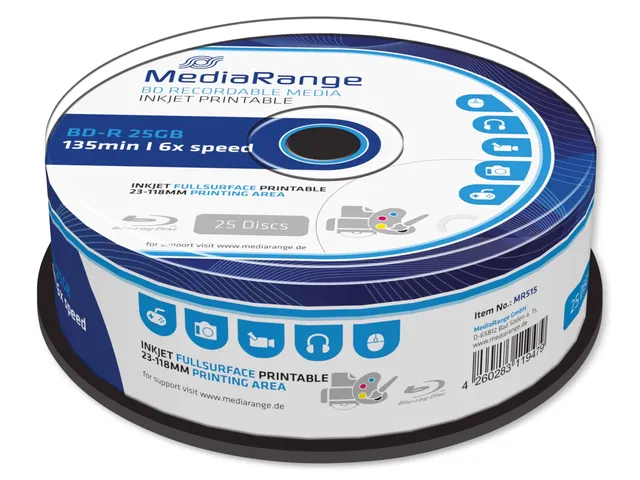 mediarange-bd-r-25-gb-25er-pack-6x-inkjet-bedruckbar-cake image 1