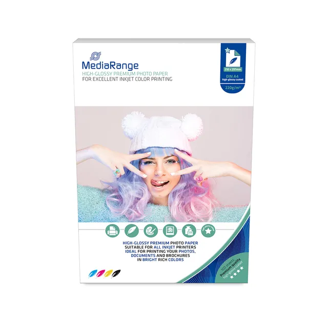 mediarange-hochglanz-fotopapier-a4-220g-m-100-blatt-inkjet image 1