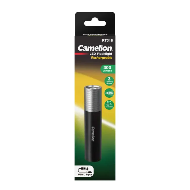 camelion-rt318-cbh-3-w-taschenlampe-usb-c-wiederaufladbar-schwarz image 1
