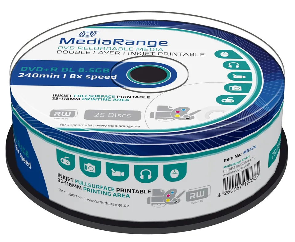 mediarange-dvd-r-dl-8-5gb-240min-25er-pack-8x-inkjet-bedruckbar image 1