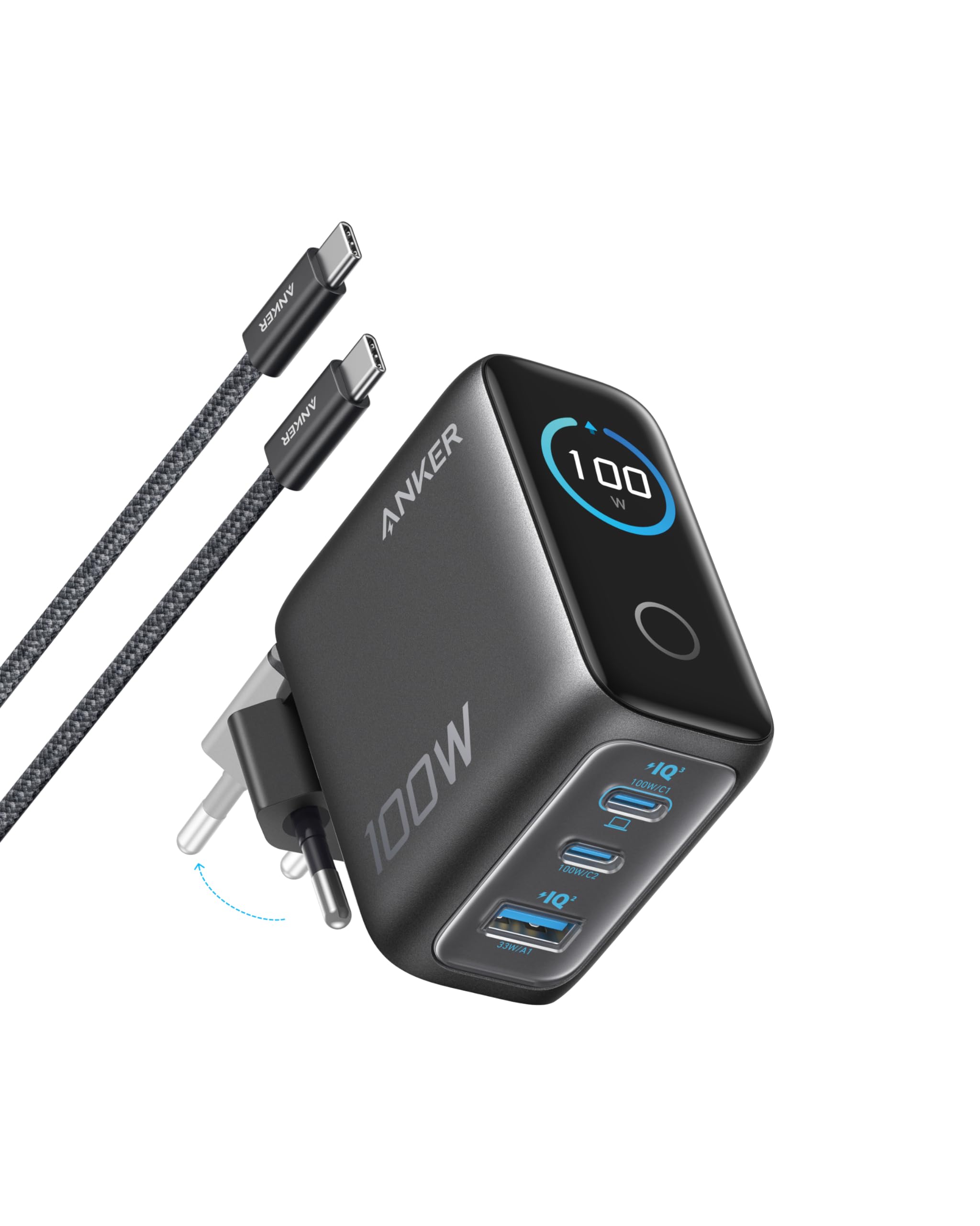 anker-100w-usb-c-ladeger-t-3-port-gan-mit-smart-display image 1