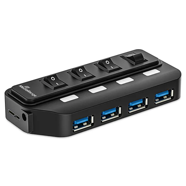 mediarange-usb-3-0-hub-4-ports-mit-einzelschaltern-schwarz image 1