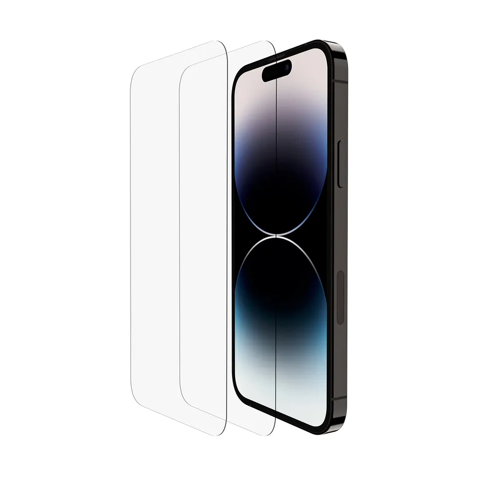 belkin-temperedglass-displayschutz-9h-0-33mm-f-r-iphone-14-pro-2er-pack-mit-rahm image 1
