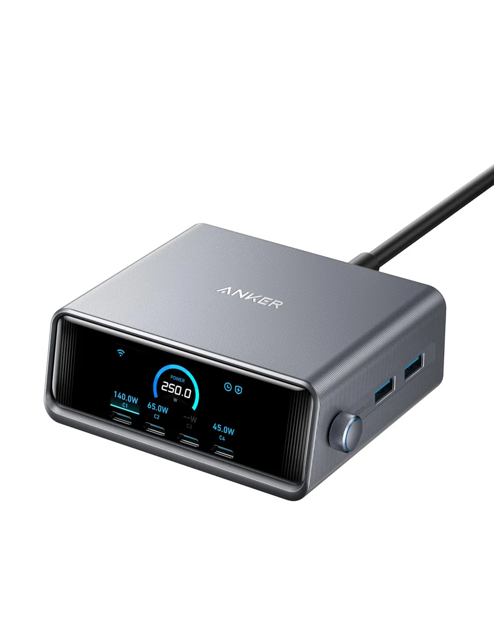 anker-prime-250w-6-port-gan-ladestation-usb-c-140w-mit-2-26-lcd-display-und-smar image 1