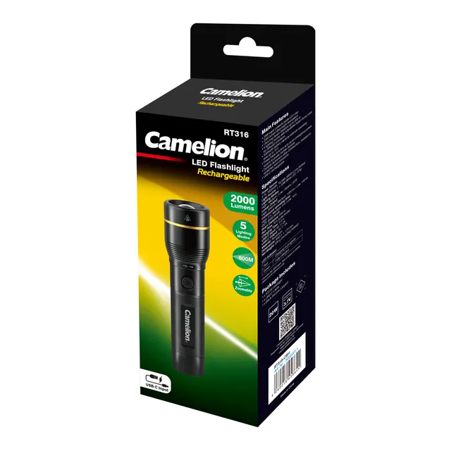 camelion-rt316-cbh-akku-taschenlampe-20w-2000-lumen-schwarz image 1