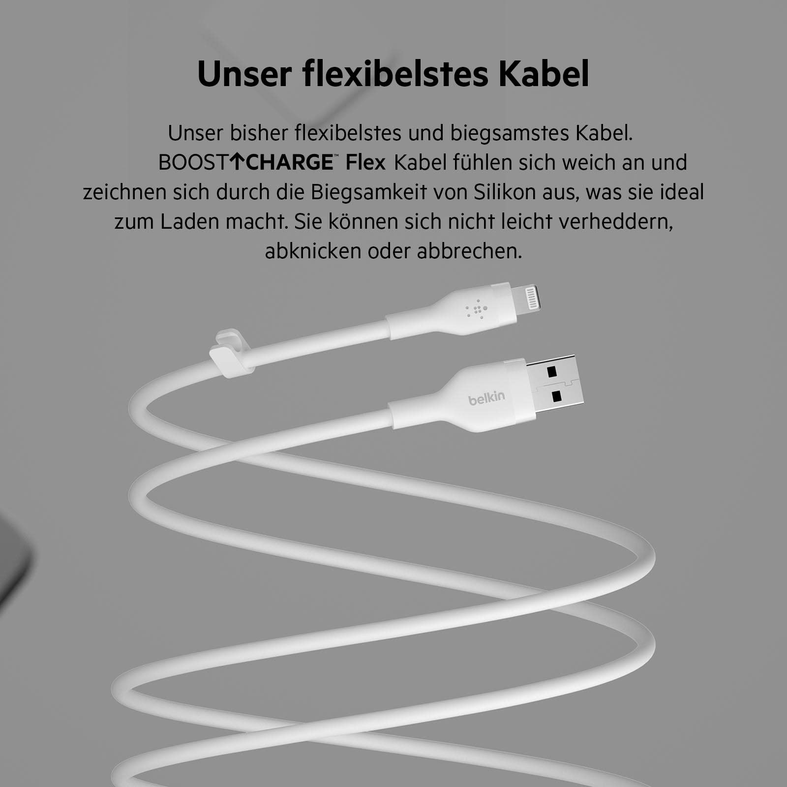 belkin-boostcharge-flex-silikon-usb-a-lightning-kabel-3m-wei image 4