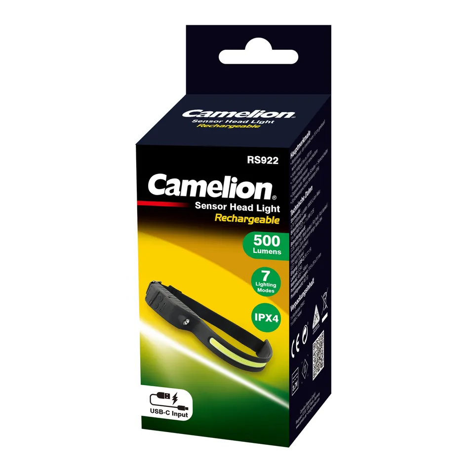 camelion-rs922-cbh-led-stirnlampe-mit-sensor-500-lumen-usb-c image 1