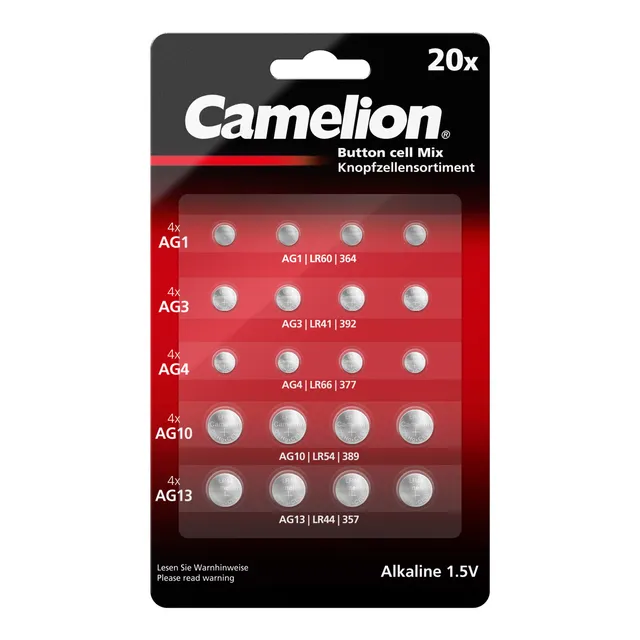 camelion-ag-alkaline-knopfzellen-set-20-st-ck-4x-ag1-4x-ag3-4x-ag4-4x-ag10-4x-ag image 1