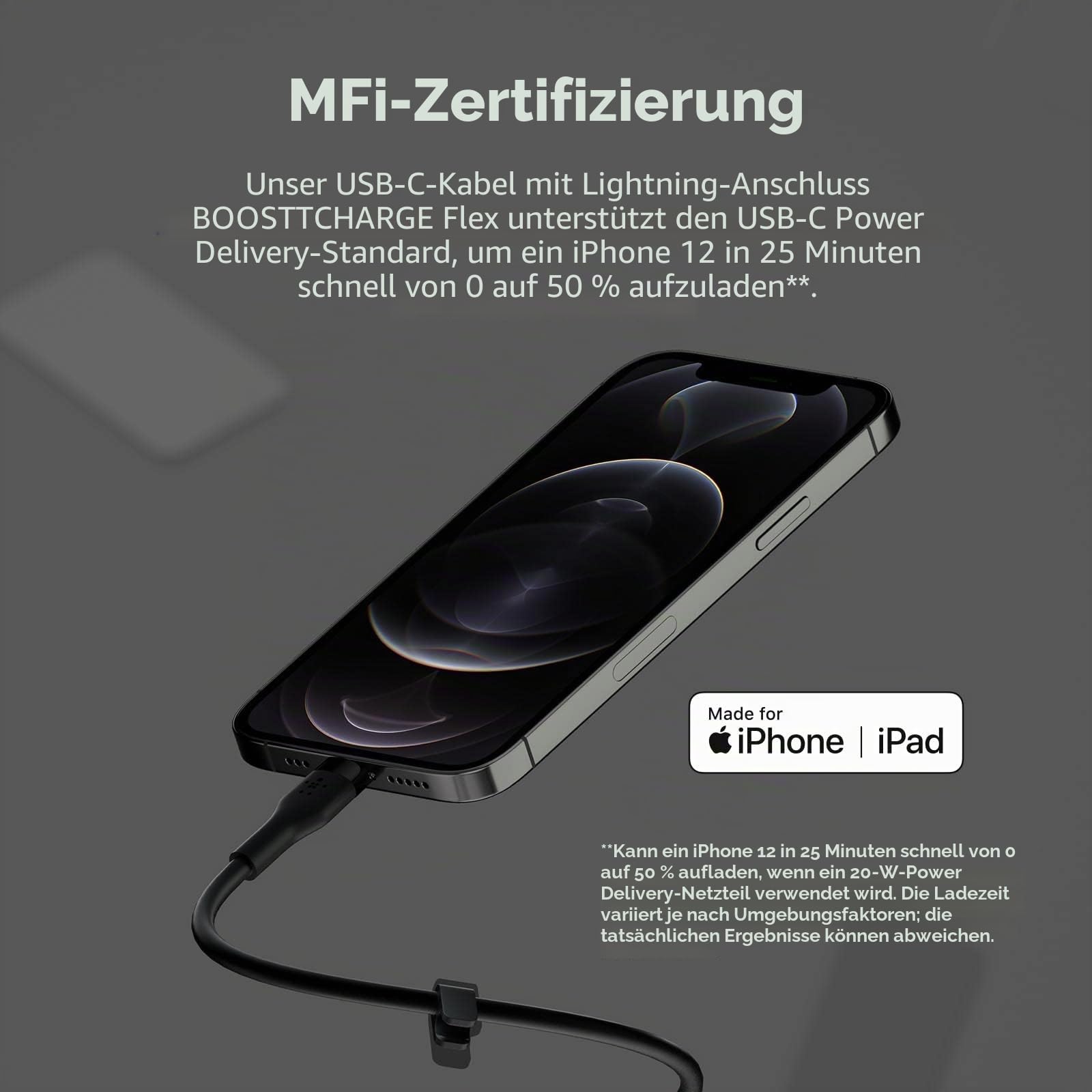 belkin-boostcharge-flex-silikon-usb-c-auf-lightning-kabel-3-m-20w-mfi-schwarz image 2