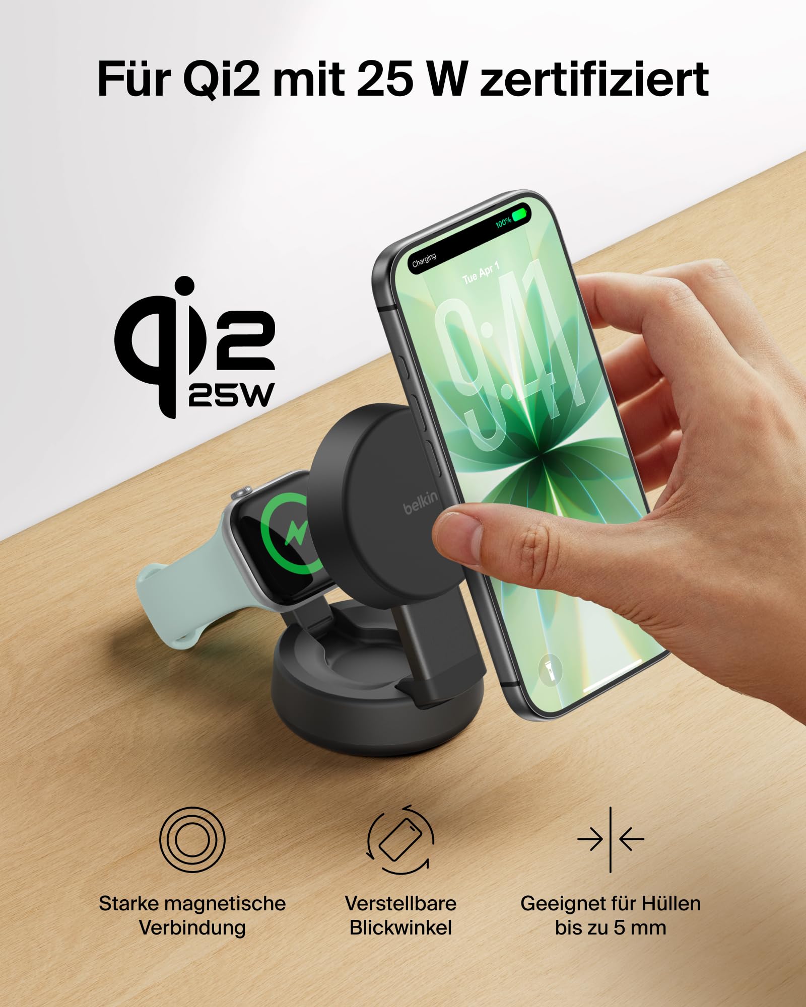 belkin-ultracharge-pro-2-in-1-qi2-ladestation-25w-schwarz-mit-45w-netzteil image 6