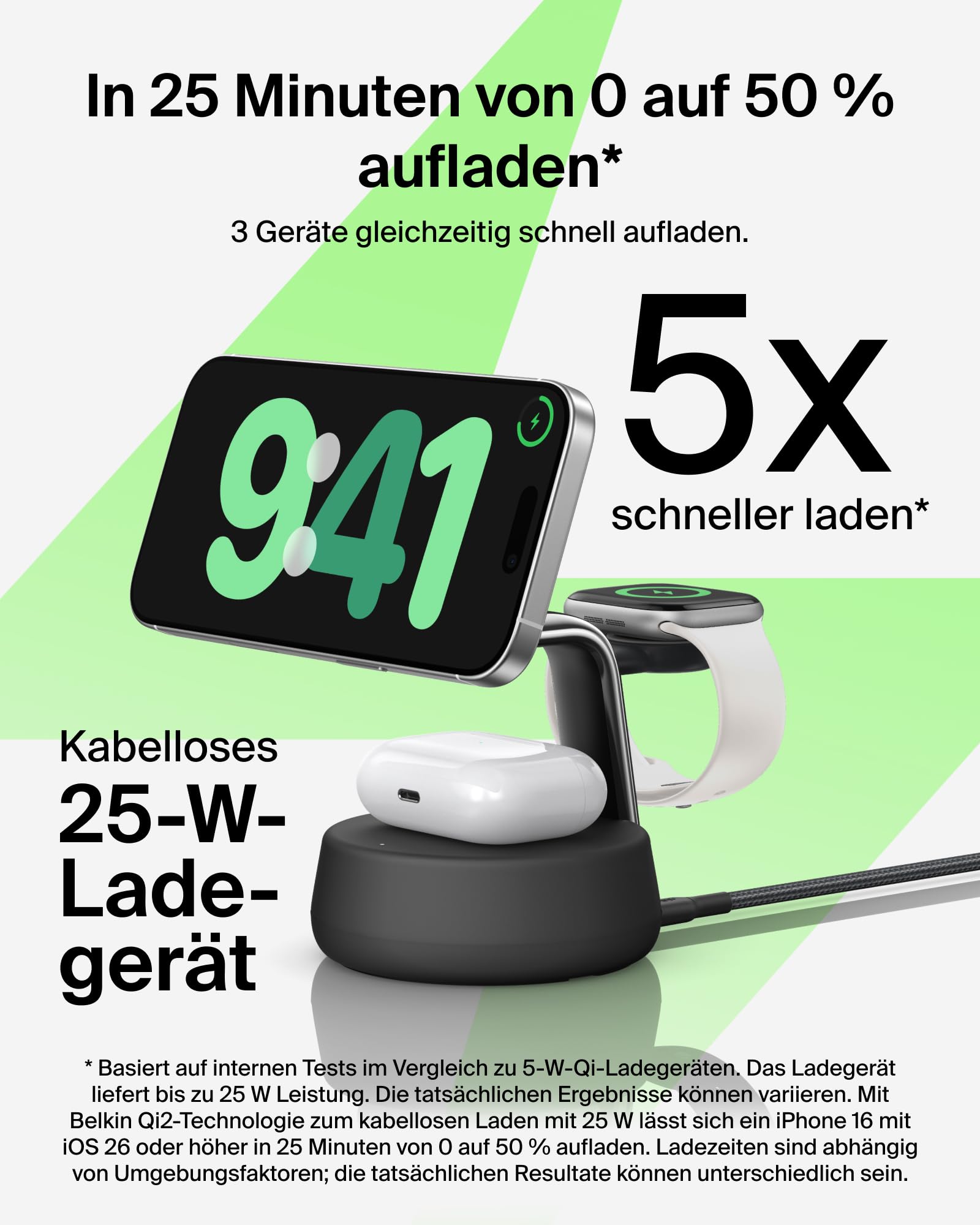 belkin-ultracharge-pro-qi2-2-3-in-1-ladestation-25w-schwarz-mit-45w-adapter image 2
