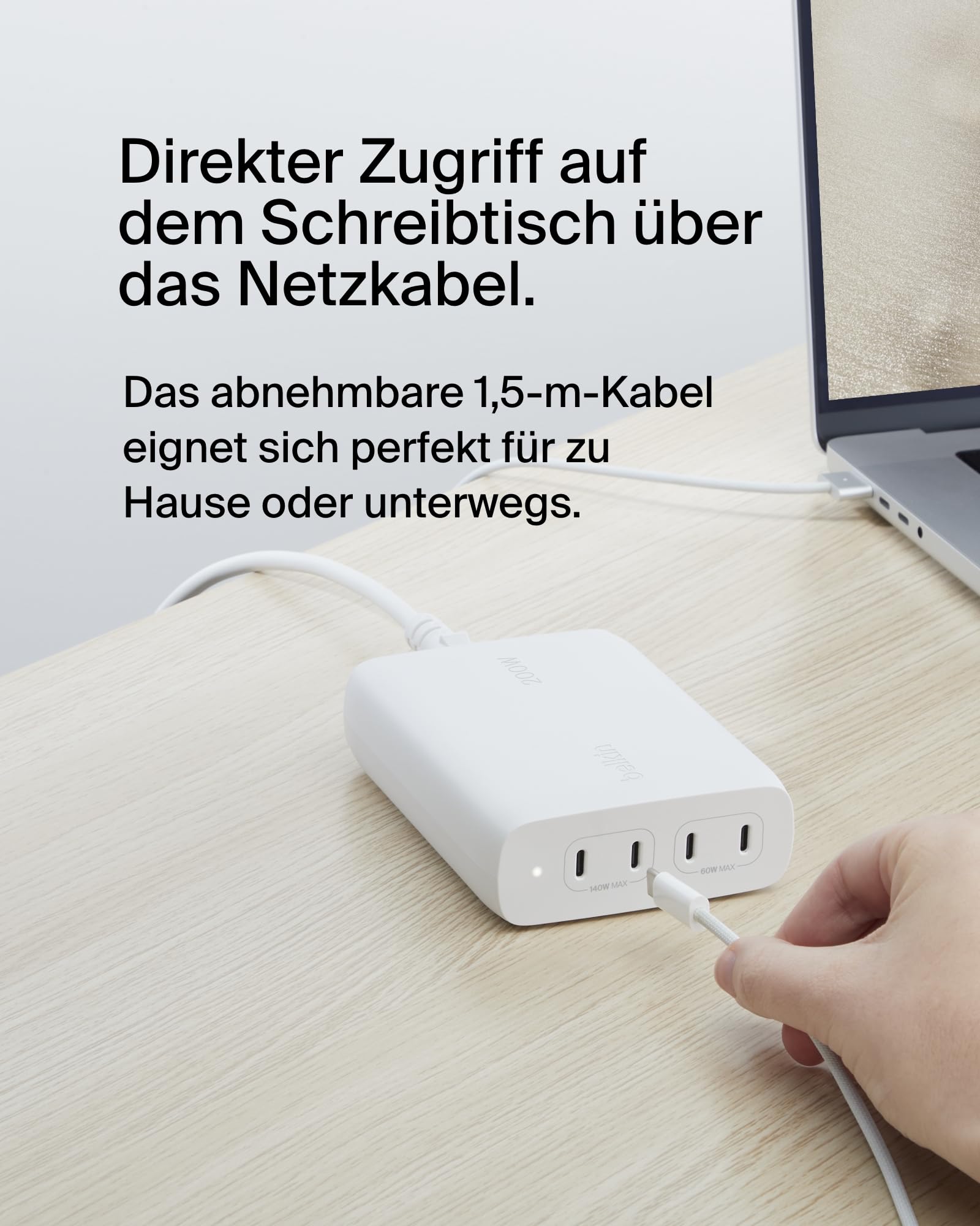 belkin-boostcharge-pro-4-port-usb-c-gan-ladeger-t-200w-pd-3-1-mit-1-5-m-kabel image 4