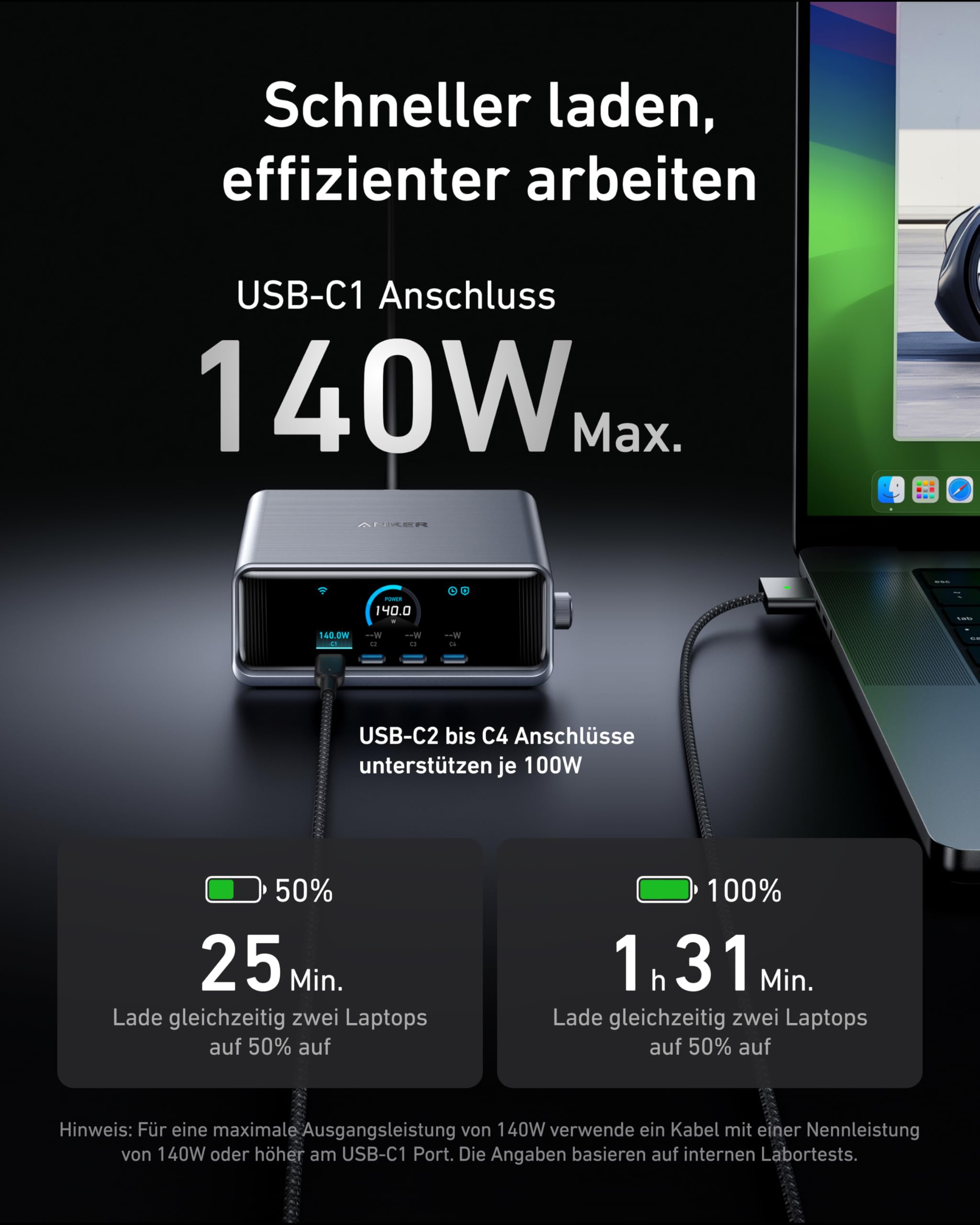 anker-prime-250w-6-port-gan-ladestation-usb-c-140w-mit-2-26-lcd-display-und-smar image 3