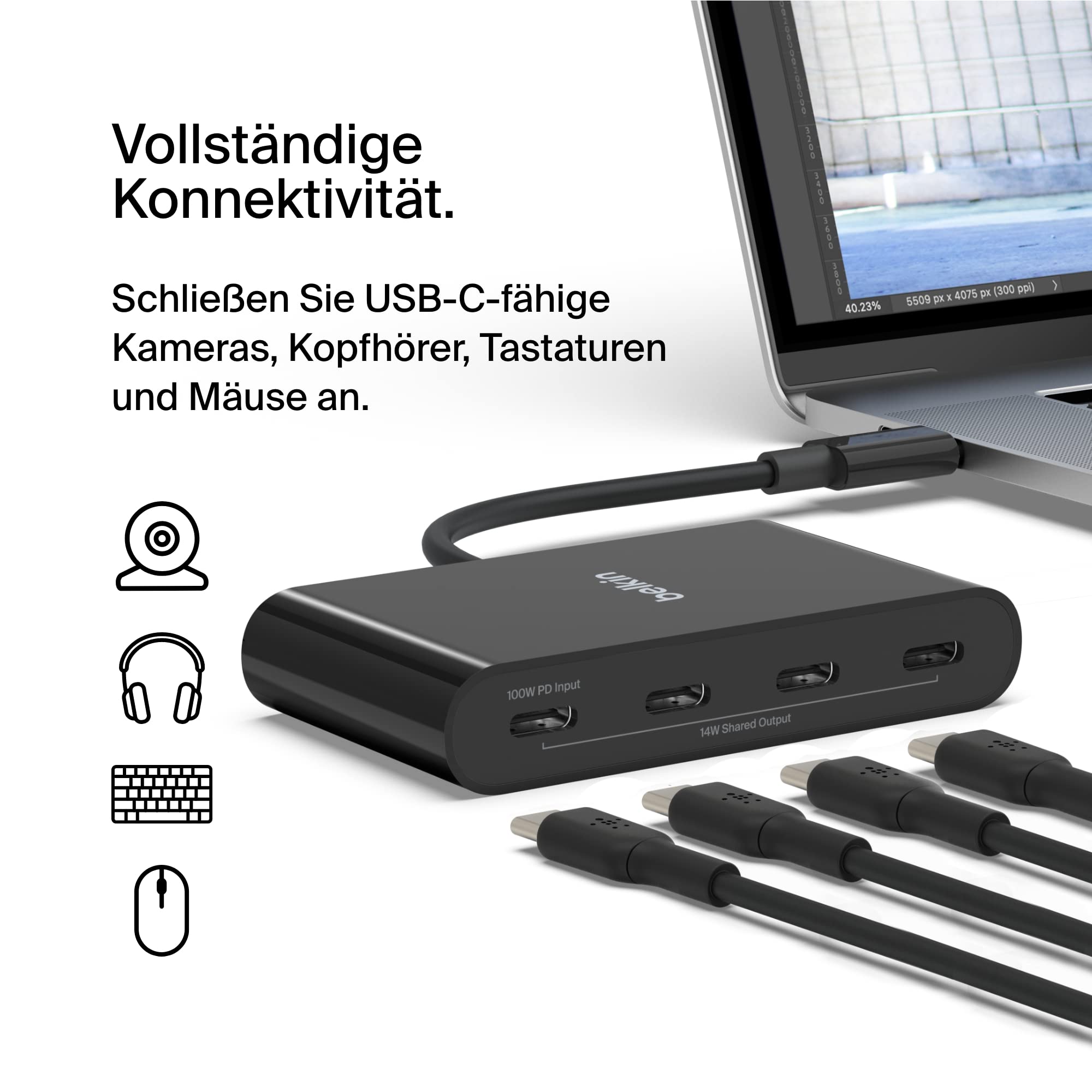 belkin-connect-usb-c-auf-4-port-usb-c-hub-10-gbit-s-100w-pd-schwarz image 2
