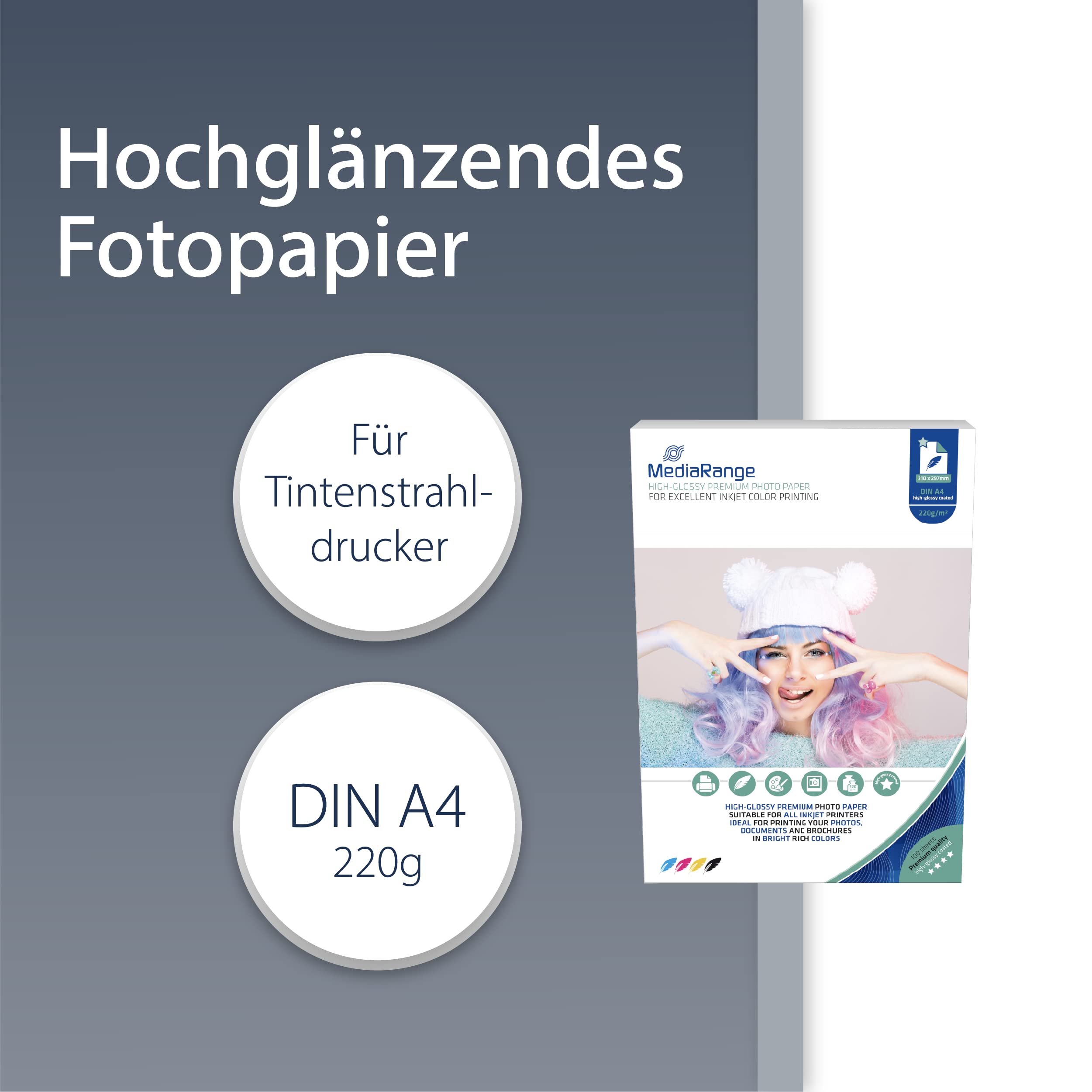 mediarange-hochglanz-fotopapier-a4-220g-m-100-blatt-inkjet image 2