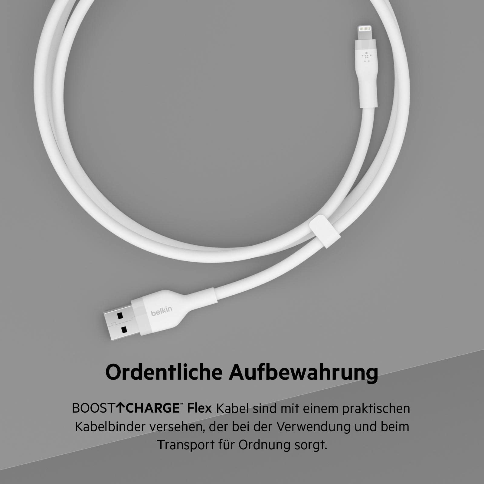 belkin-boostcharge-flex-silikon-usb-a-lightning-kabel-3m-wei image 5
