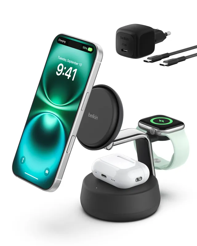 belkin-ultracharge-pro-qi2-2-3-in-1-ladestation-25w-schwarz-mit-45w-adapter image 1
