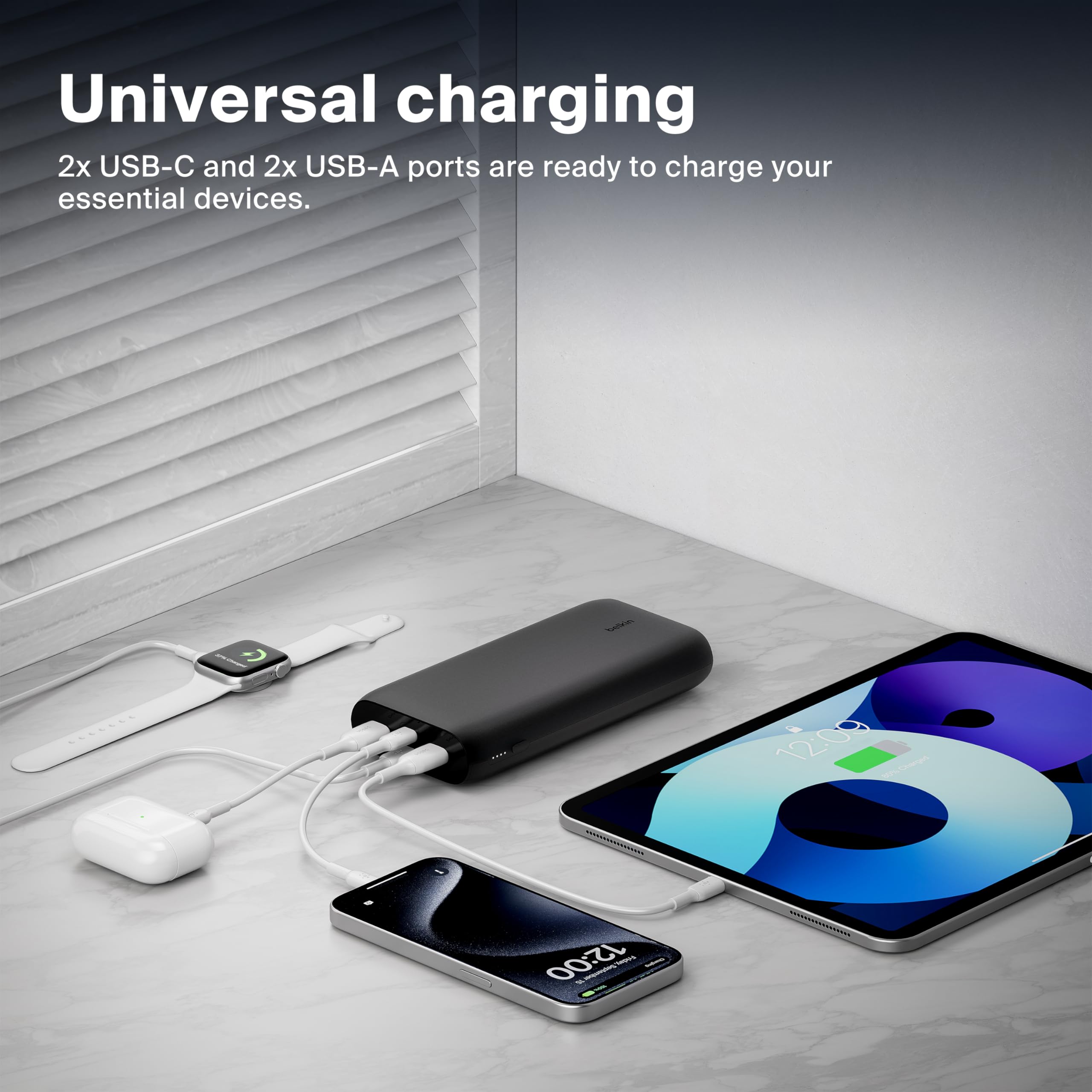 belkin-boostcharge-power-bank-26000mah-32w-4-port-2x-usb-c-2x-usb-a-schwarz image 6
