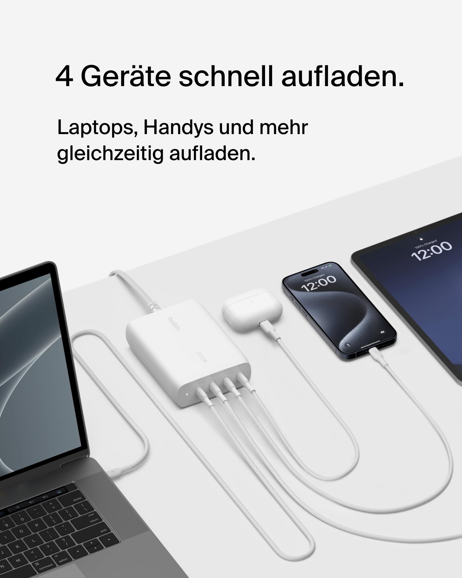 belkin-boostcharge-pro-4-port-usb-c-gan-ladeger-t-200w-pd-3-1-mit-1-5-m-kabel image 2