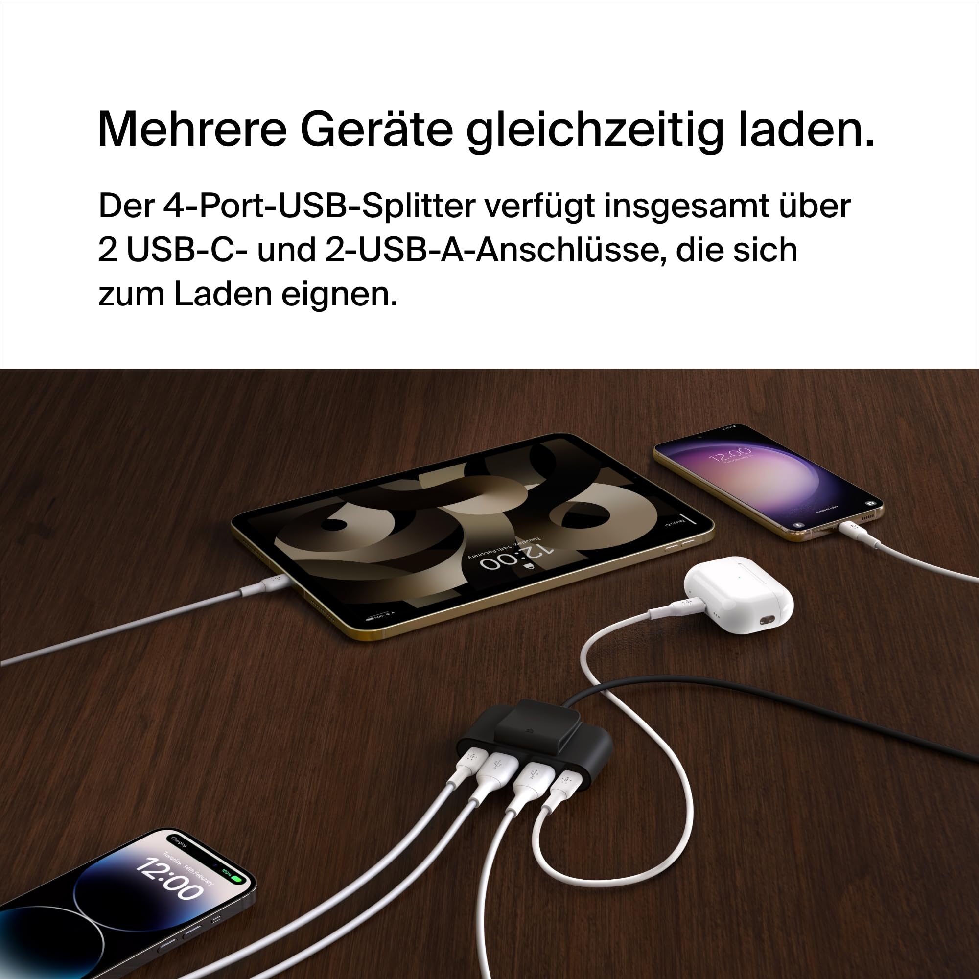 belkin-4-port-usb-splitter-30w-mit-2m-kabel-2x-usb-c-2x-usb-a-schwarz image 2