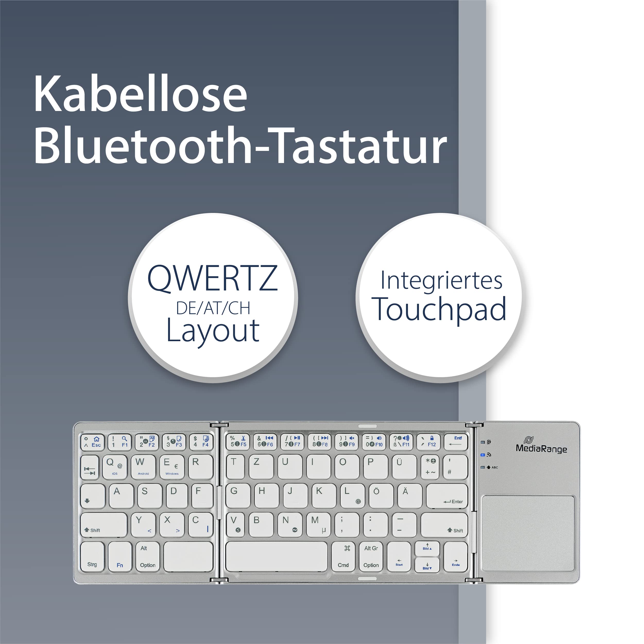 mediarange-funk-tastatur-qwertz-de-at-63-tasten-mit-touchpad-silber-faltbar image 2