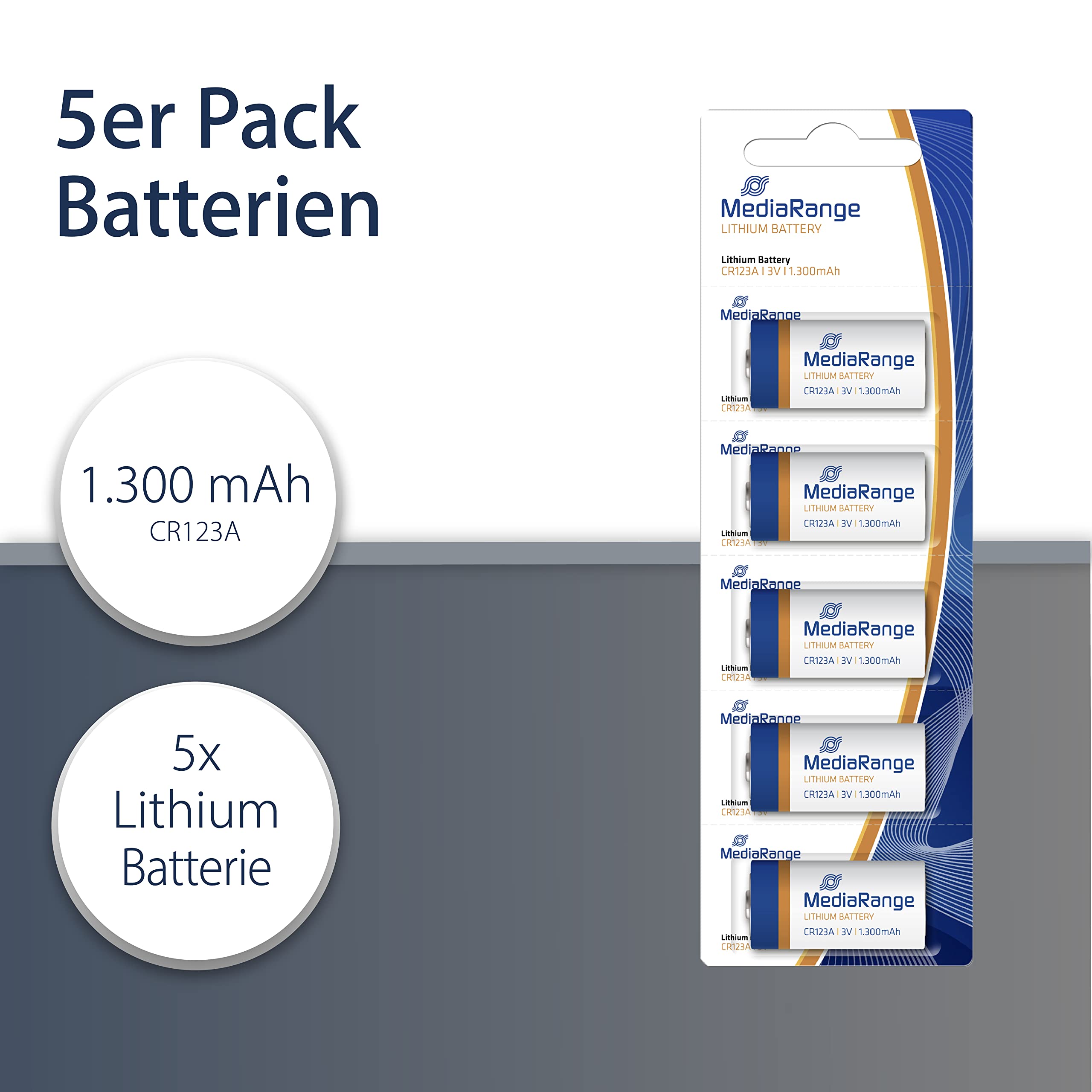 mediarange-lithium-batterie-cr123a-3v-1300mah-5er-pack image 2