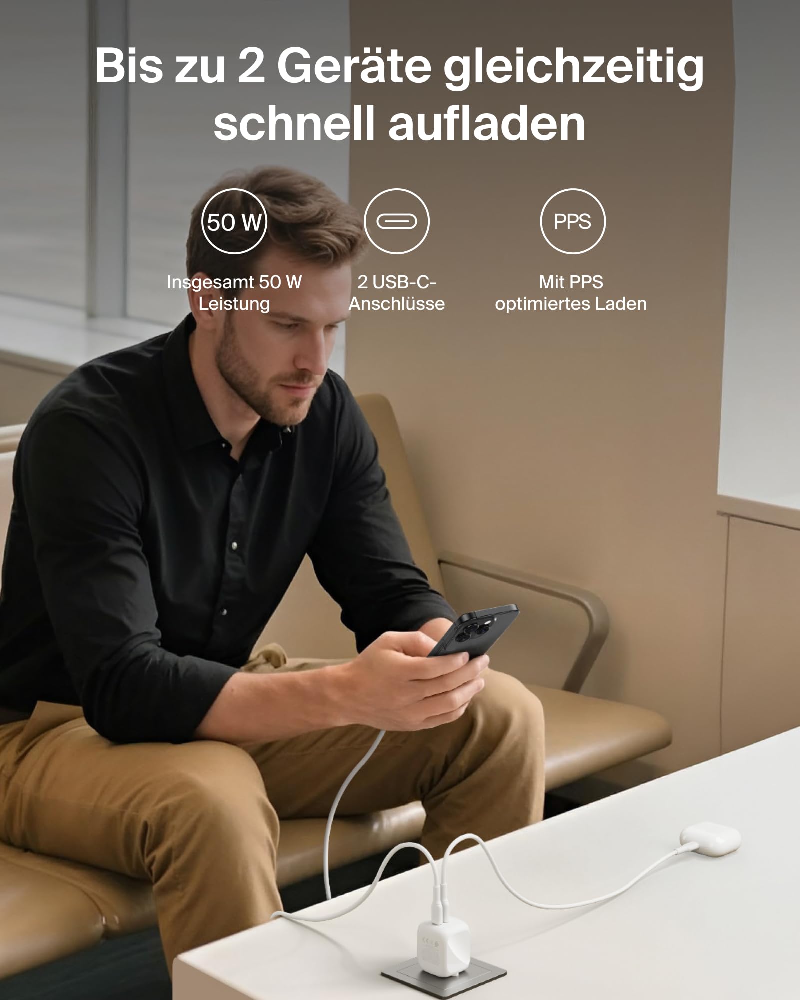 belkin-usb-c-gan-ladeger-t-50w-2-port-mit-pd-3-1-wei image 2