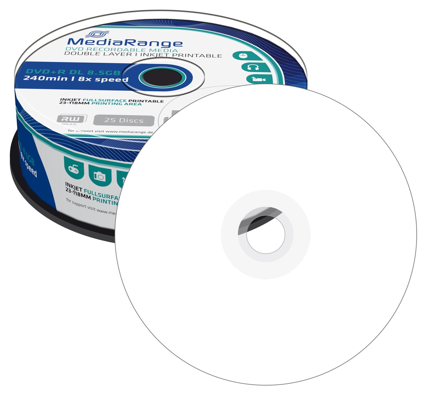 mediarange-dvd-r-dl-8-5gb-240min-25er-pack-8x-inkjet-bedruckbar image 3