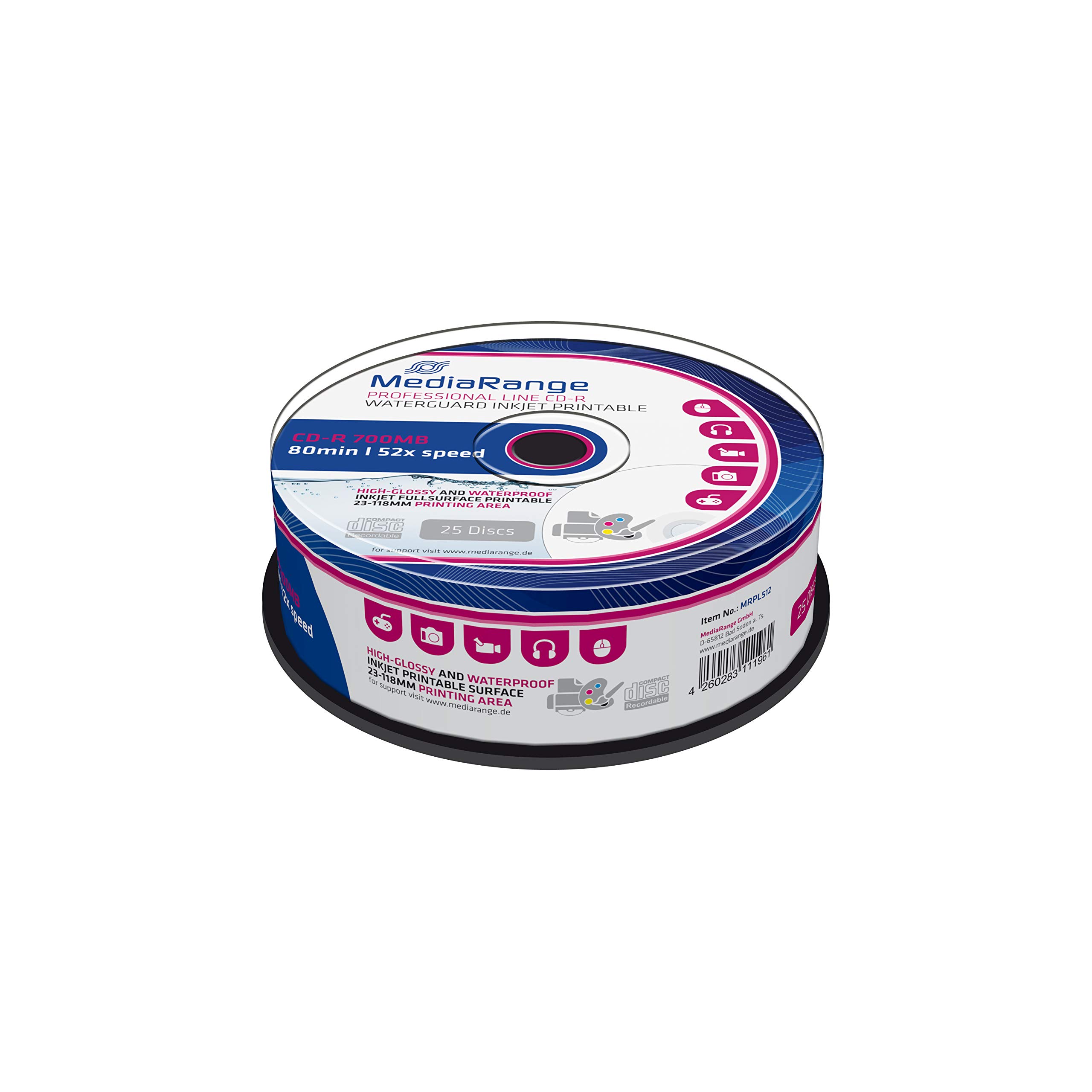 mediarange-cd-r-700mb-25er-pack-inkjet-waterguard image 1
